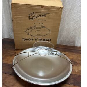 Color Craft #80 Chip N' Dip Server Vintage Aluminum & Glass UFO Bowl Made In USA
